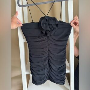 MANGO black flower neck dress